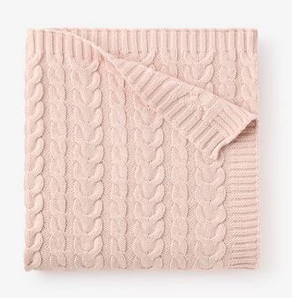 Pale Pink Horseshoe Cable Knit Baby Blanket