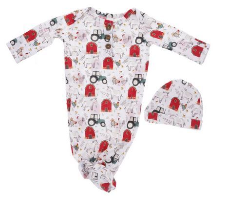 Children Down On The Farm Infant Gown and Beanie Set