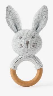 Pale Blue Knit Bunny Rattles