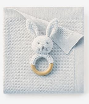 Pale Blue Knit Bunny Rattles