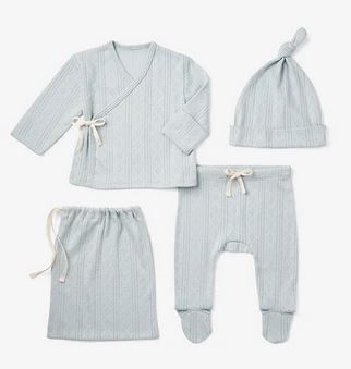 Blue  &quot;made with love&quot; Organic Cotton Pointelle 3pc Layette Set