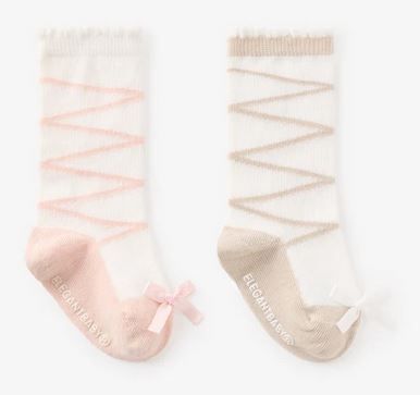 Ballet Knee Non Slip Baby Socks 2pk (pink) 0-12mo