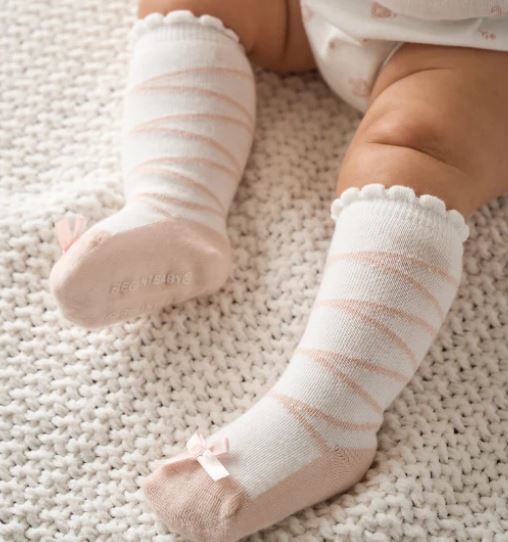 Ballet Knee Non Slip Baby Socks 2pk (pink) 0-12mo