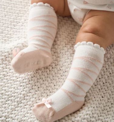 Ballet Knee Non Slip Baby Socks 2pk (pink) 0-12mo