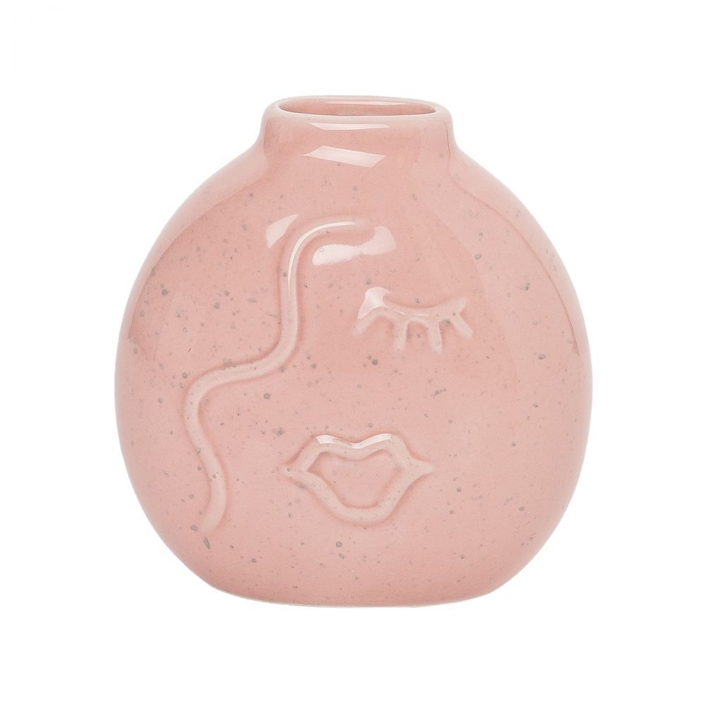 Ceramic Face Small Flat Vase, Color: Pink