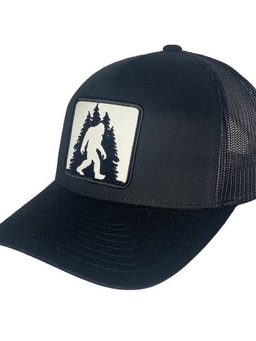 Sasquatch in Trees Patch Curved Bill Trucker, Color: Black