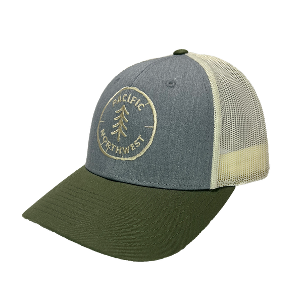 Pacific Northwest Tree Rings Curved Bill Trucker, Color: Tan-Loden-Brown, City: Pacific Northwest