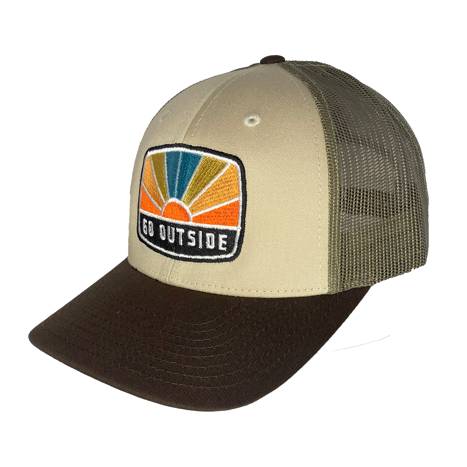 Go Outside Sun Rays Curved Bill Trucker, Color: Tan-Loden-Brown