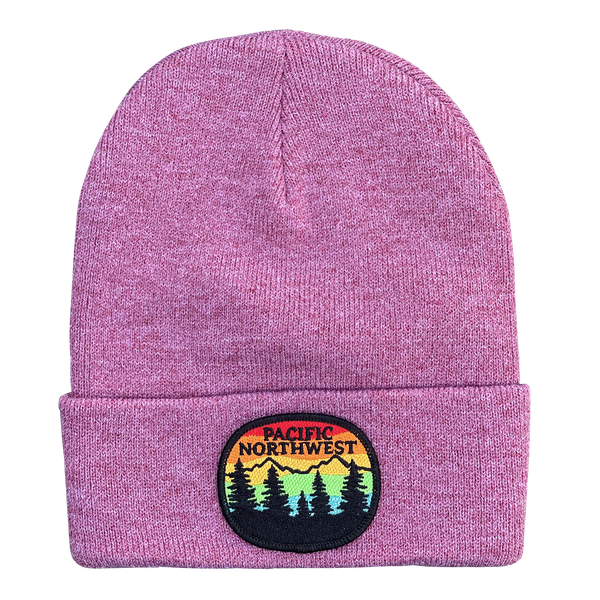 Rainbow Sky PNW Cuffed 12&quot; Beanie, Color: Heather Cardinal