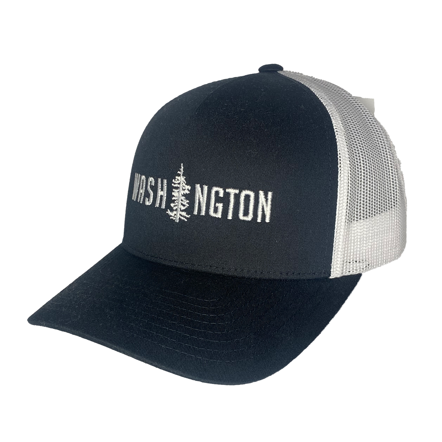 Washington Tree Curved Bill Trucker, Color: Black-White