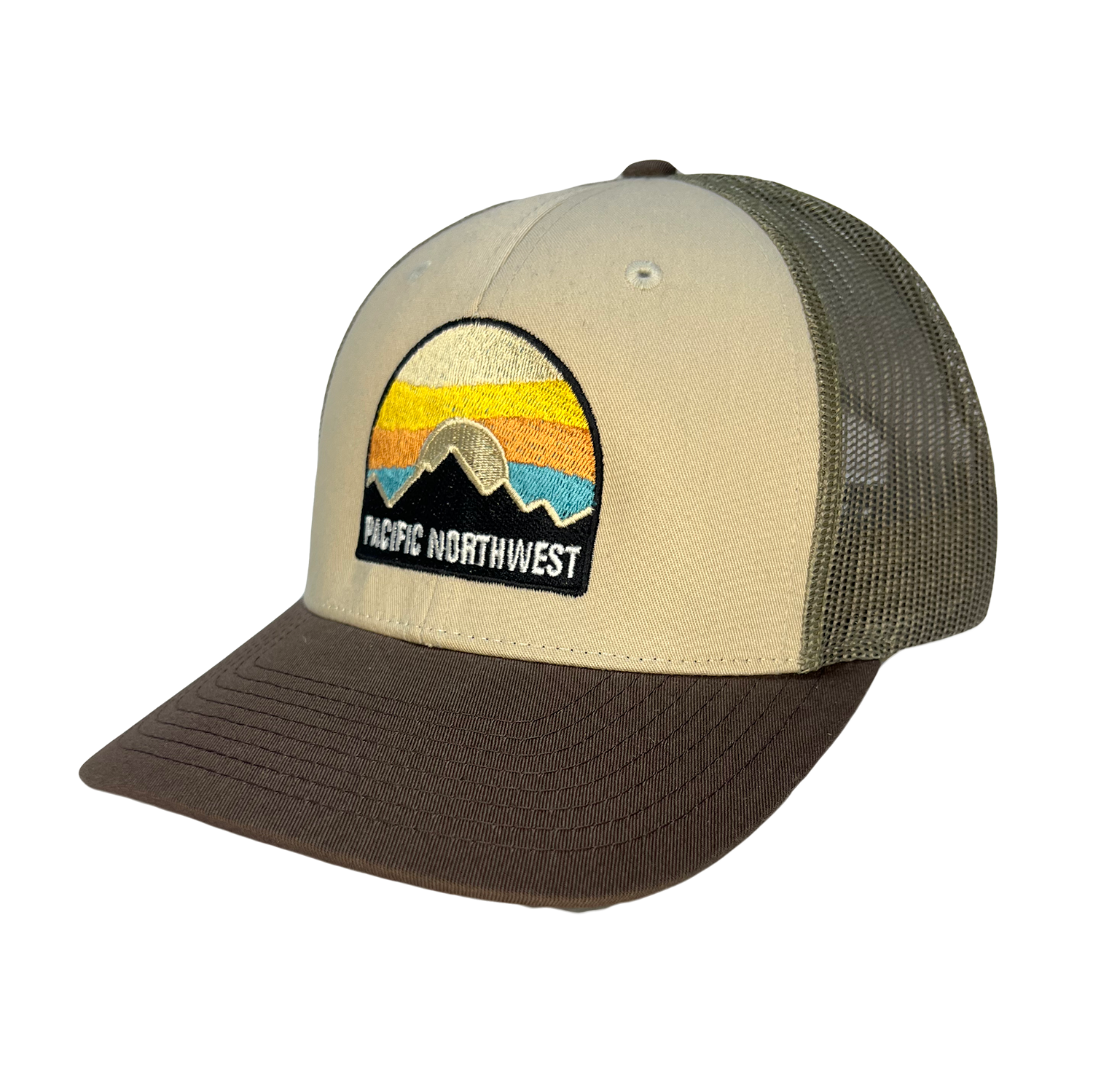Bright Sky Pacific Northwest Curved Bill Trucker, Color: Tan-Loden-Brown
