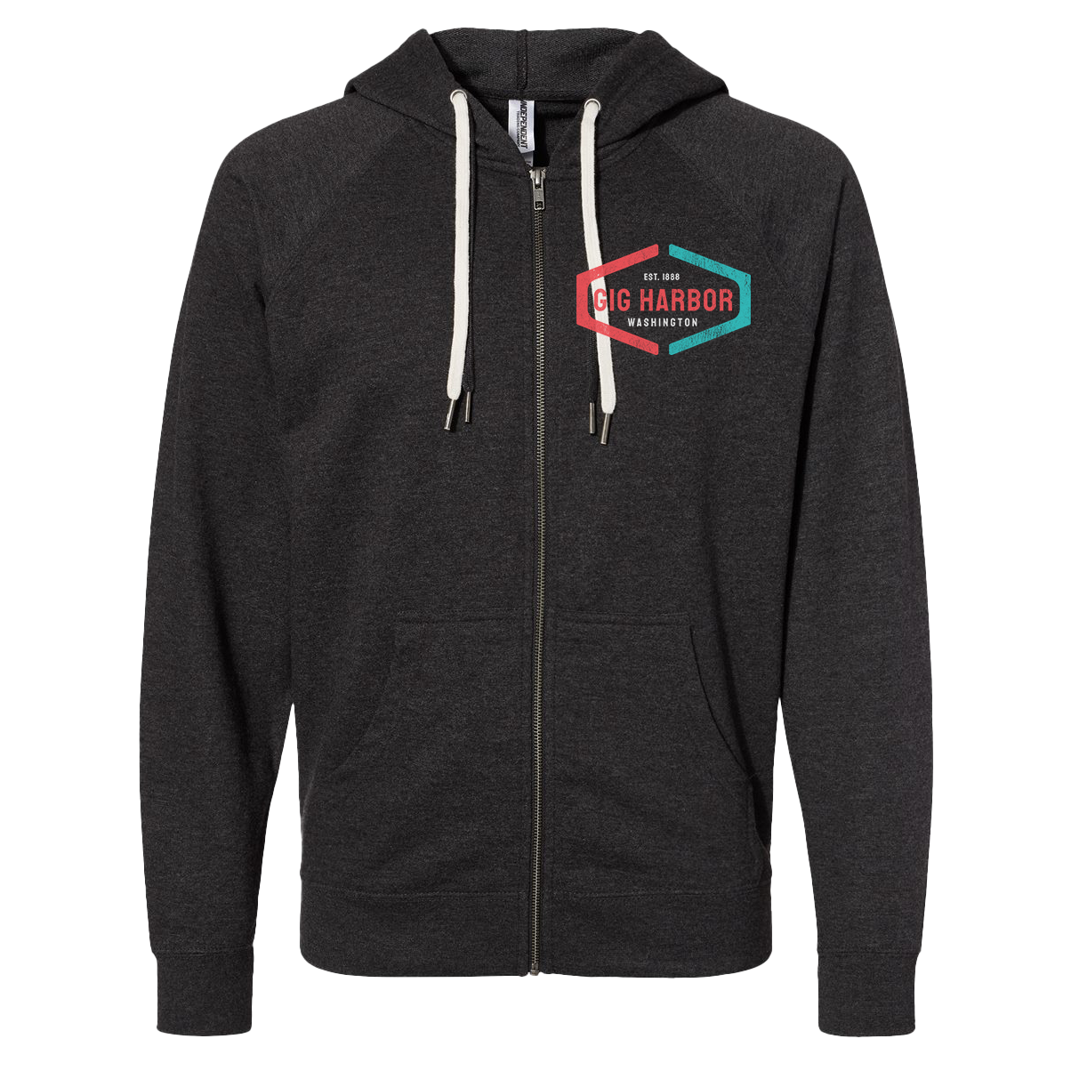 Vintage Red Aqua Stamp Zip Up Lightweight Terry Hoodie
