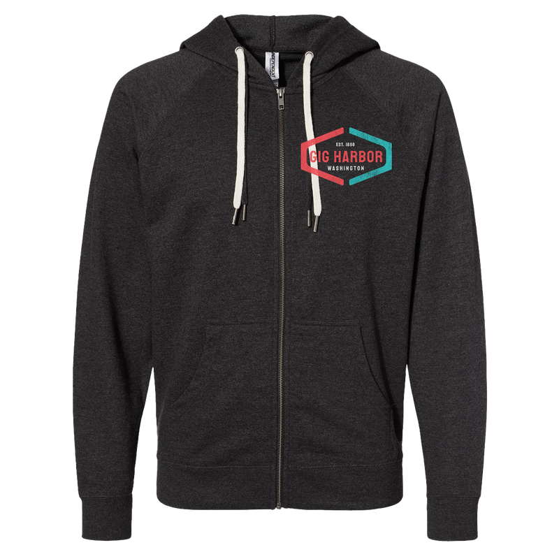 Vintage Red Aqua Stamp Zip Up Lightweight Terry Hoodie