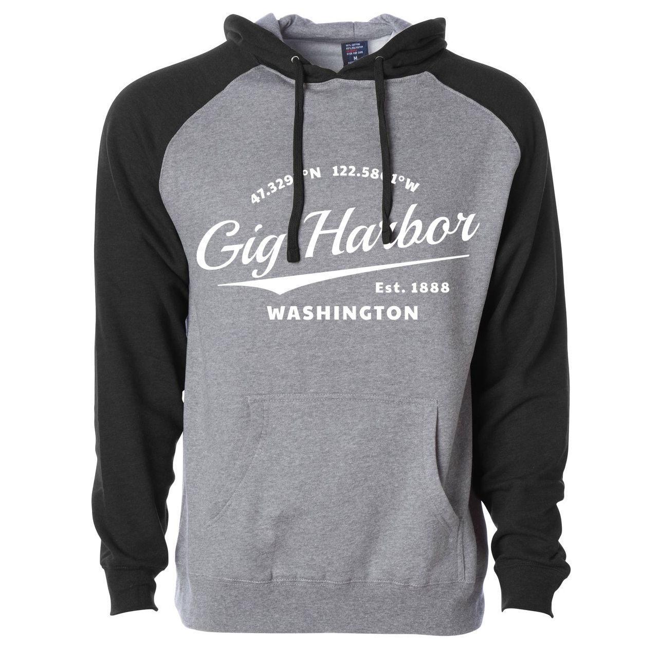 Latitude Over City Pullover Hoodie, Style: Gig Harbor, Color: Black-Grey Raglan, Size: Large