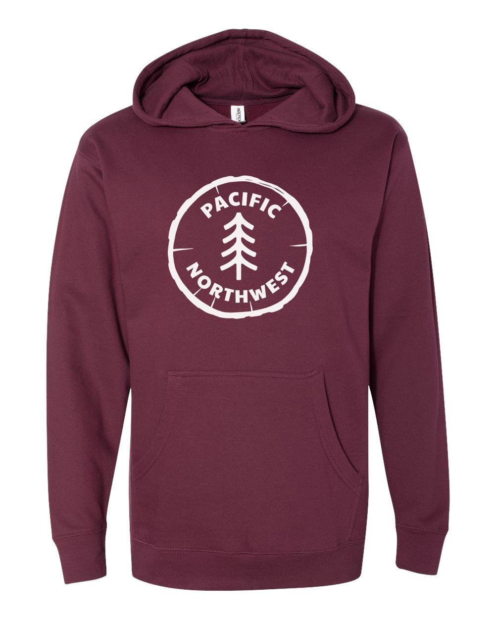 Pacific Northwest Tree Rings Pullover Hoodie, Color: Maroon, Size: Small