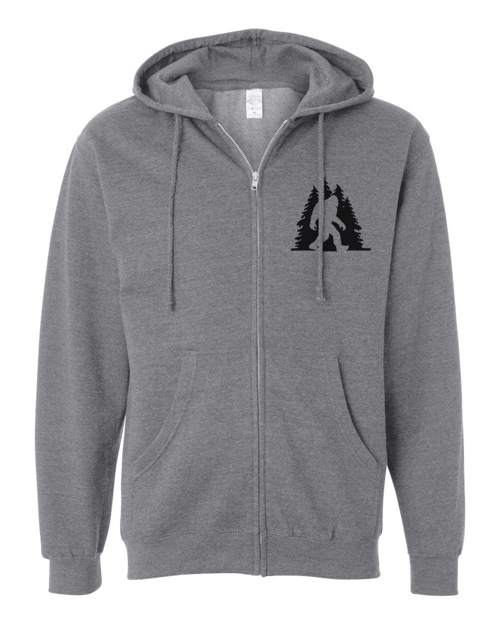 Sasquatch in Trees  Zip-Up Hoodie, Color: Gunmetal Heather, Size: Large