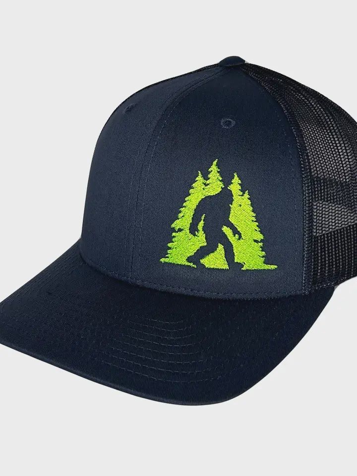 Sasquatch in Trees Curved Bill Trucker, Color: Navy