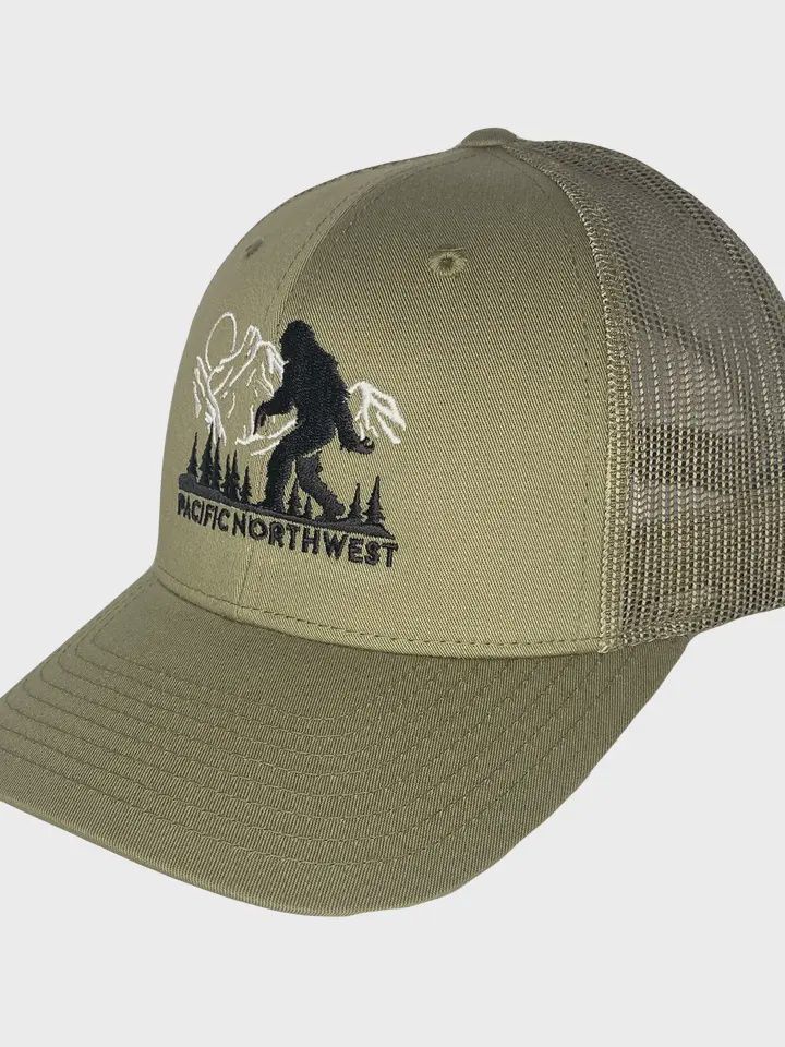 Sasquatch Mountains Curved Bill Trucker Hat, Color: Olive