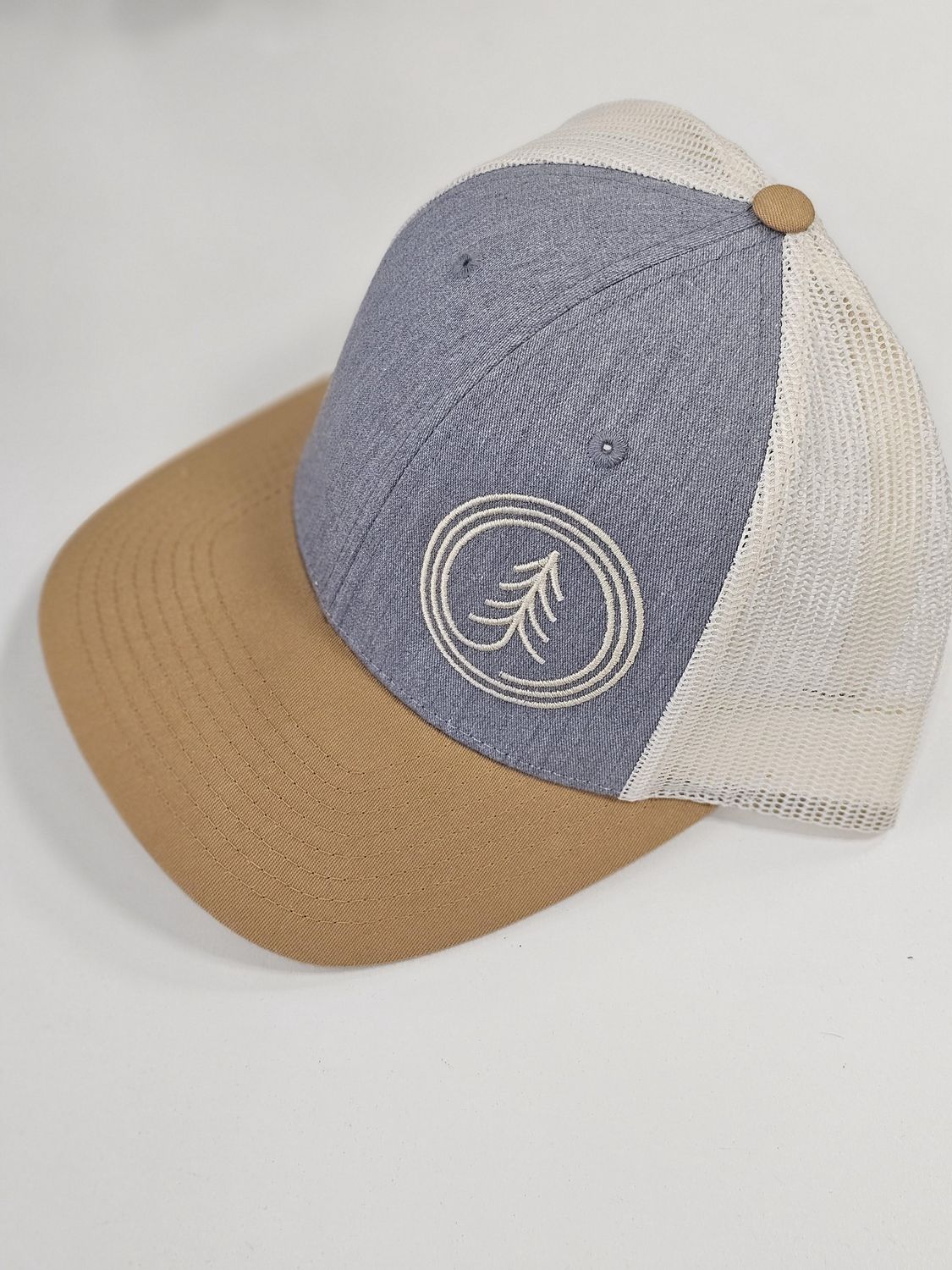 Circle Tree Curved Bill Trucker Cap, Color: Mustard-Light Grey