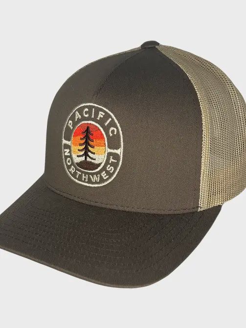 Sunset Tree PNW Curved Bill Trucker, Color: Brown