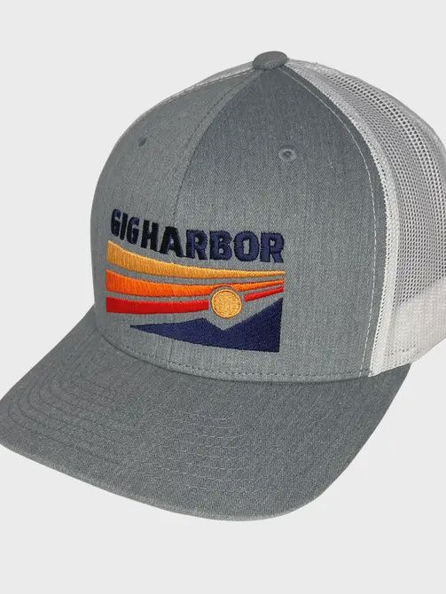 Sky Mountain Trucker Hat, Color: Light Grey/White, City: Gig Harbor