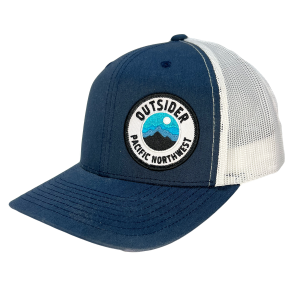 Blue Mountains Outsider Patch Curved Bill Trucker, Color: Navy-White