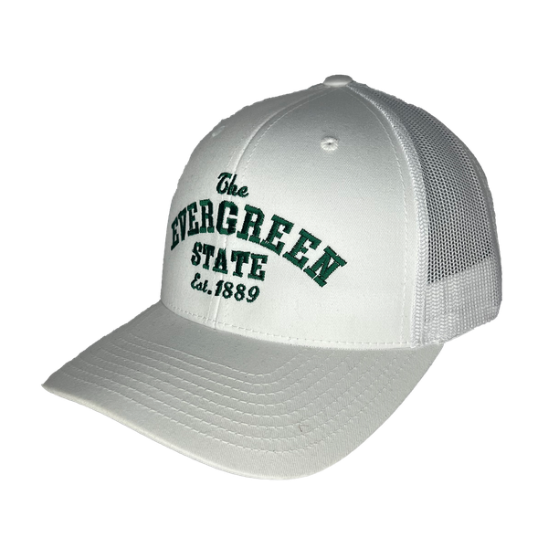 Evergreen State Curved Bill Trucker Hat, Color: White