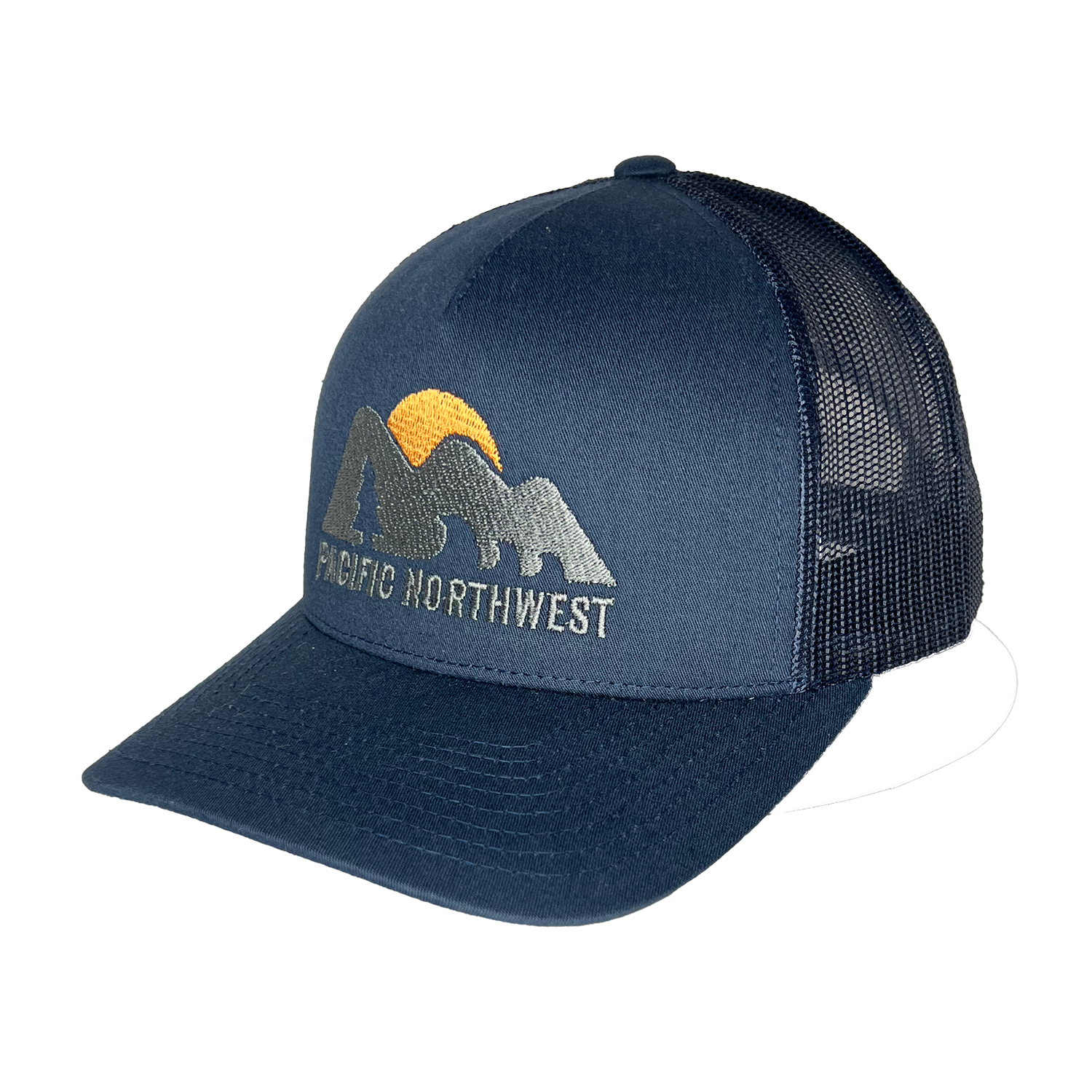 Mountain.Tree.Waves Curved Bill Trucker, Color: Navy