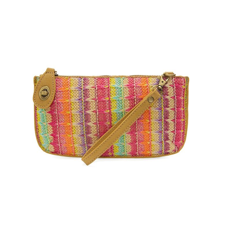 Woven Stripe Straw Mini Wristlet Crossbody Clutch, Color: Bright Multi