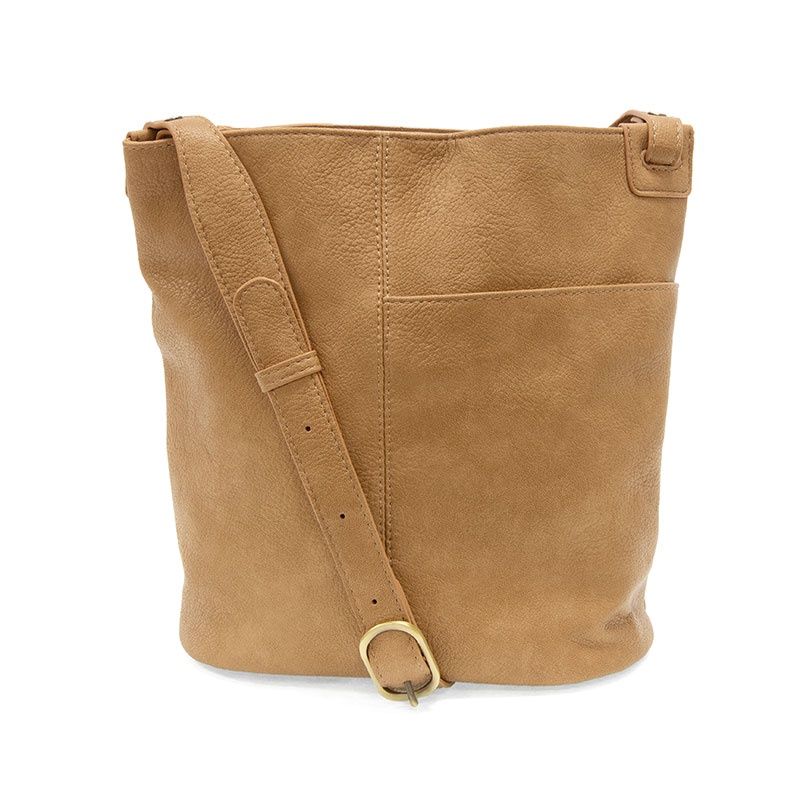 Bindi Front Slip Pocket Bucket Crossbody Bag, Color: Camel