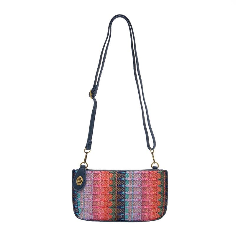 Woven Stripe Straw Mini Wristlet Crossbody Clutch