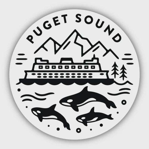 Sticker: Puget Sound Ferry and Orcas