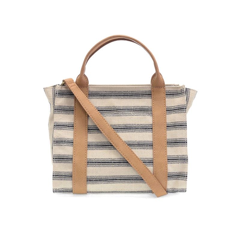 Pencil Stripe Medium Tote in Canvas, Color: Black