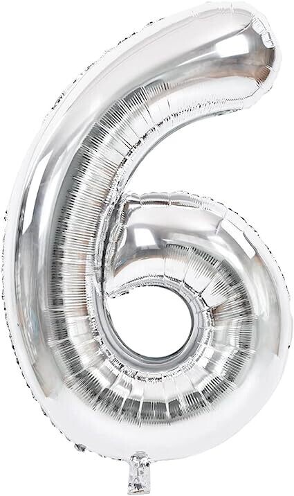 34" Number 6 Silver (North Star Balloons)