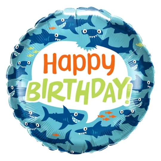 18" happy birthday Round Balloon Sharks