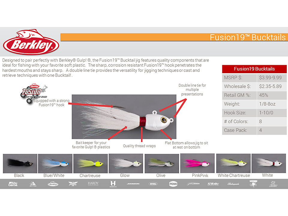 Berkley Fusion19 Bucktail Jigs White Glow 6 oz 10/0