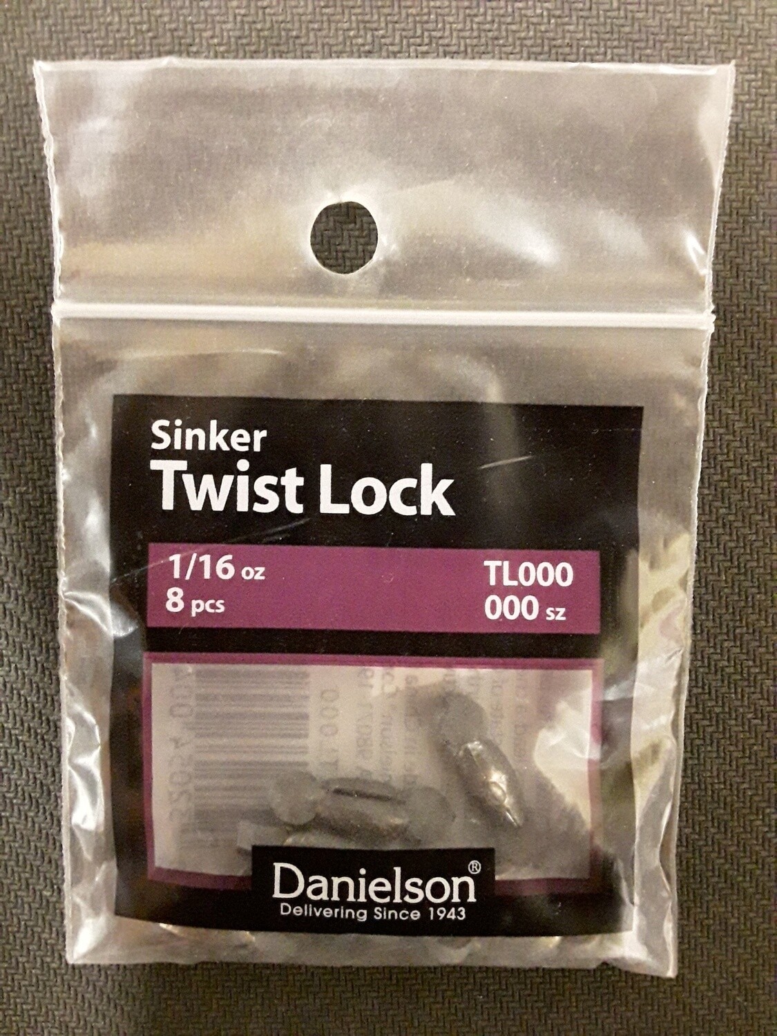 Danielson TL000 Rubbercore Twist Lock Sinker 1/16oz Size 000 8pk