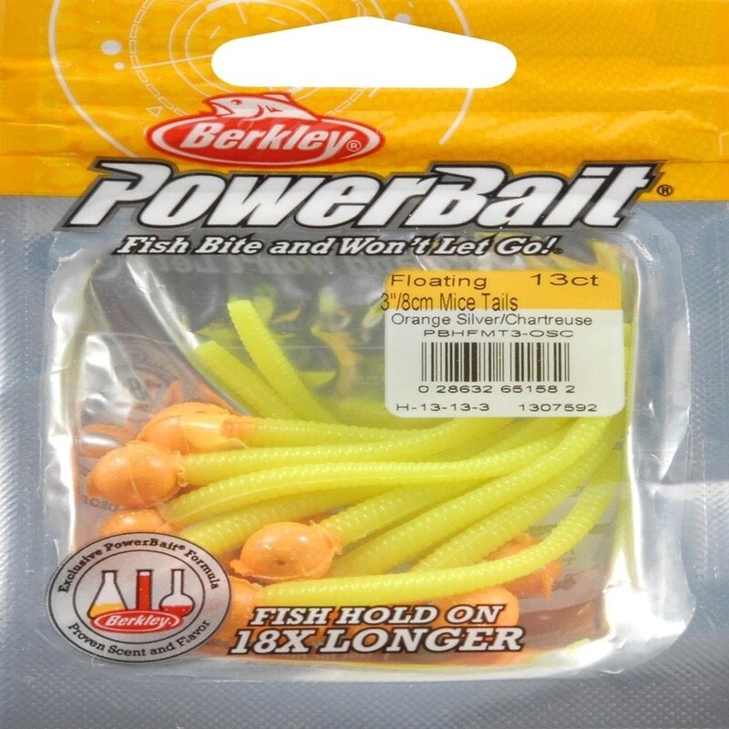 PowerBait Floating Mice Tails 1307592 Half Bag Orange Silver/Chartreuse