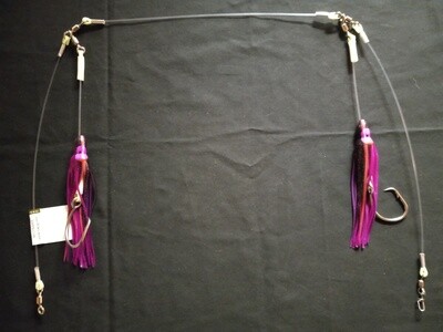 B&amp;J Halibut Double 3W Rig w/6" Squid Skirt Purp/Blk 16/0