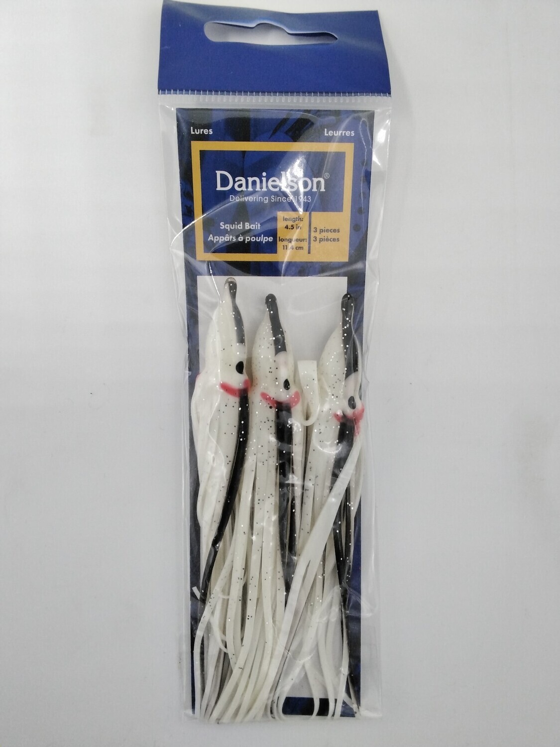 Danielson SQD453144 Squid Bait 4.5'' White/Blstr/Silver Glitter 3pk