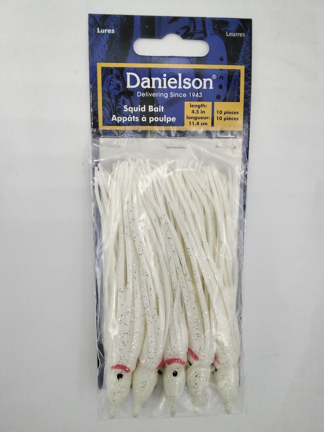 Danielson SQD4510145 Squid Bait 4.5'' White/Silver Glitter 10pk