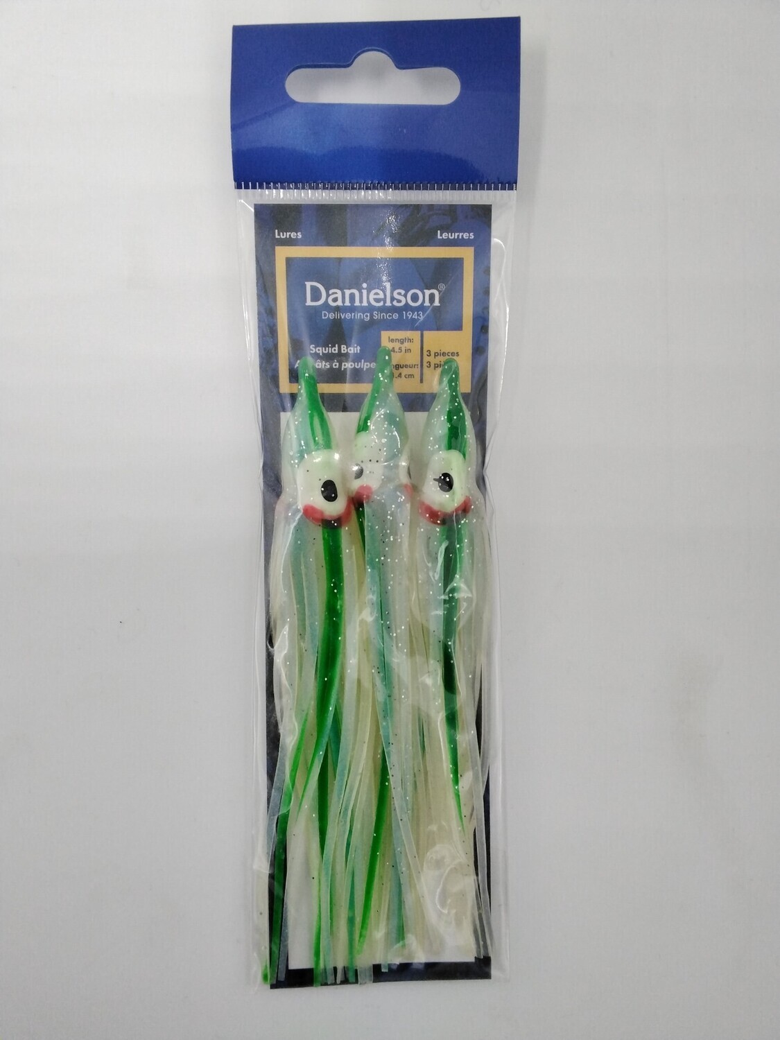 Danielson SQD453142 Squid Bait 4.5&#39;&#39; UV Pearl/Green/Blue 3pk