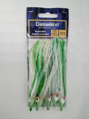 Danielson SQD4510142 Squid Bait 4.5&#39;&#39; UV Pearl/Green/Blue 10pk