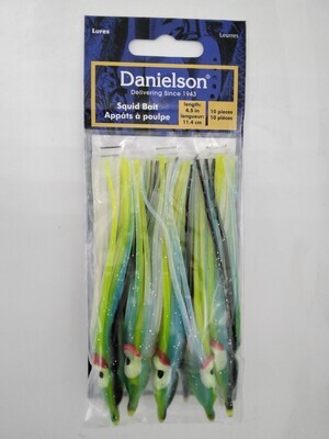Danielson SQD4510137 Squid Bait 4.5&#39;&#39; UV Green Blue Black Stripe 10pk
