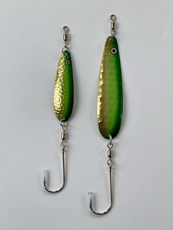 All Rigged &quot;Helldiver&quot; Trolling Spoon 3.75&quot; Gold/Dark Green/Light Green