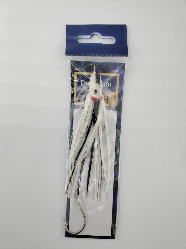 Danielson Squid Skirt Rigged 4.5&#39;&#39; SQDR45144 White/Black St/Silver Glitter