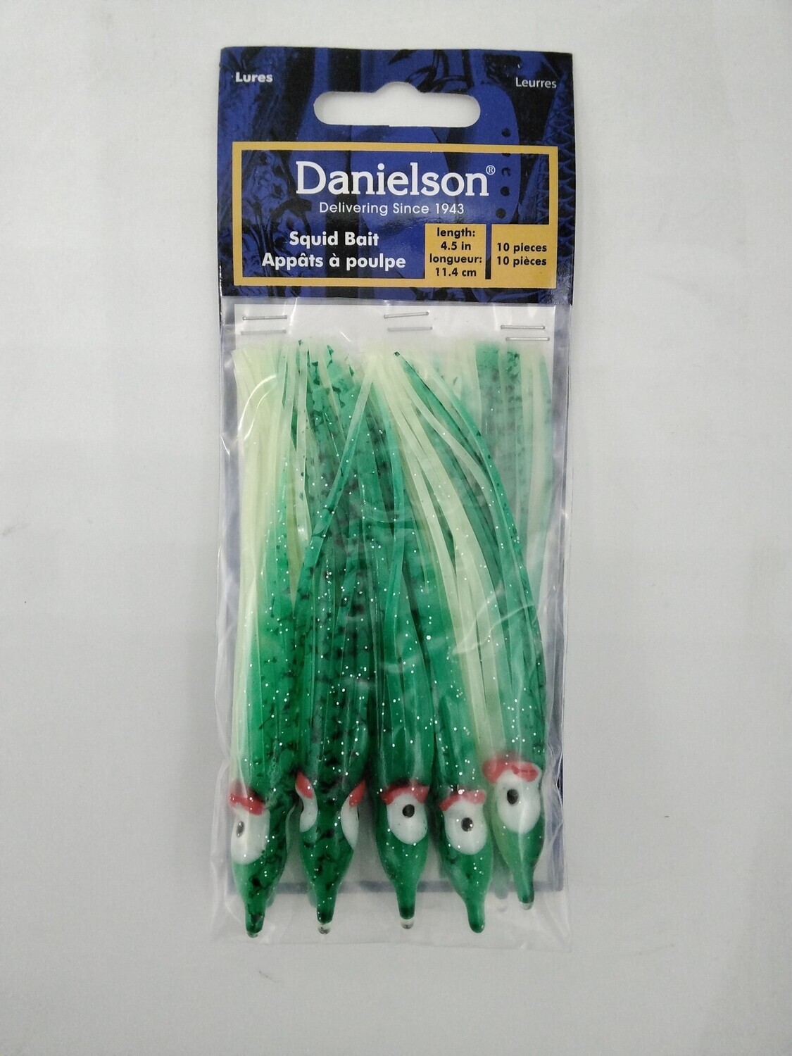 Danielson SQD4510117 Squid Bait 4.5" Glow/Green Spl 10pk