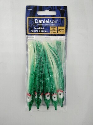 Danielson SQD4510117 Squid Bait 4.5&quot; Glow/Green Spl 10pk