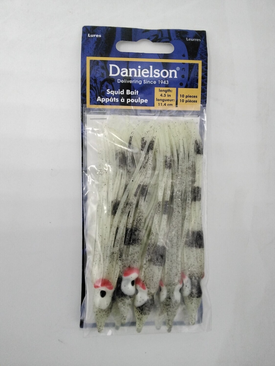 Danielson SQD4510120 Squid Bait 4.5'' Glow/Silver Rainbow 10pk