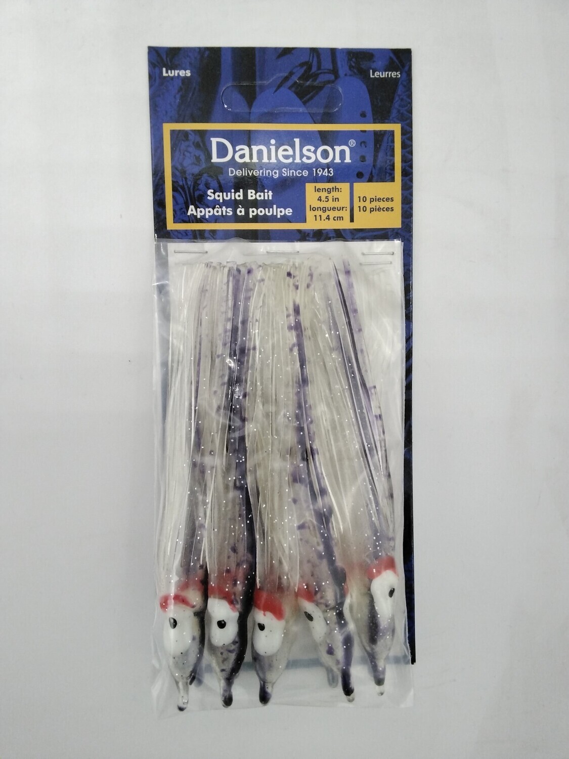 Danielson SQD4510133 Squid Bait 4.5&#39;&#39; UV Clear/Purple Spl 10pk